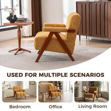 Bouclé Armchair Yellow With Wooden Frame - 黃色 - 查看 7