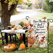 1pc Thank The Lord Garden Flag, Psalm 136:1 Bible Verse Cardinal Pumpkin Sunflower Autumn Design, Double-Sided Printed Linen Yard Flag, Thanksgiving Outdoor Decoration, Accessories Not Included - Garden Flag - View 5
