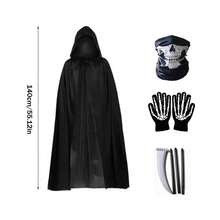Adult Halloween Grim Reaper Costume Set, Black Hooded Cloak, Party Masquerade Role Play Decoration Props Set - Multicolor - View 15