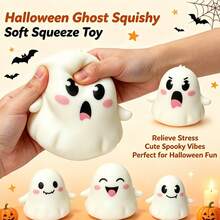 1pc Squishy Cute Ghost Expression Squeeze Toy, Soft & Resilient Stress Relief Hand Toy, Halloween Desktop Decor Small Gift -- Random Style - Multicolor - View 3