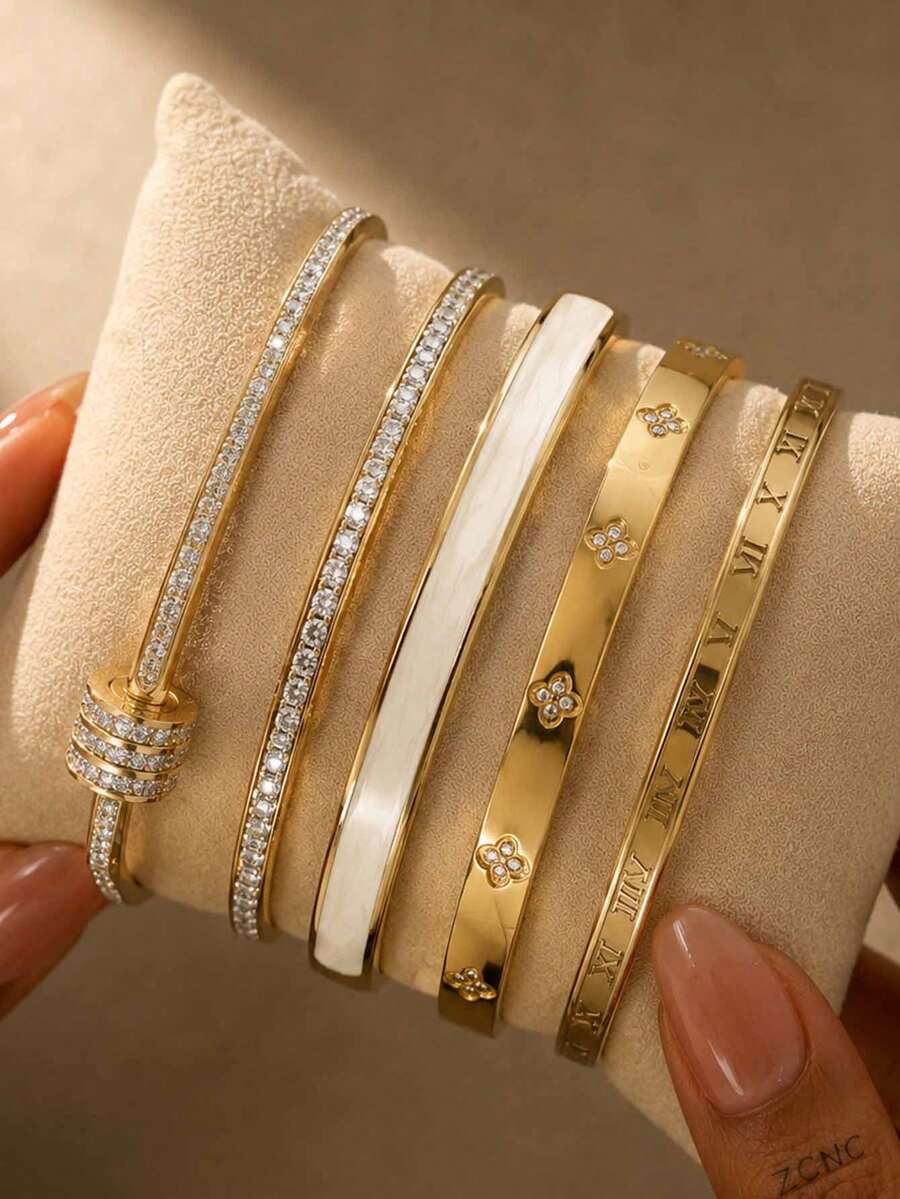 ZCNC 5pcs/Set Personalized Multi-Color Stainless Steel Bracelet & Bangle Set, Unique Design, Fashionable, Multi-Element, Exquisite Ideal Gift, Non-Fading Jewelry, Stylish