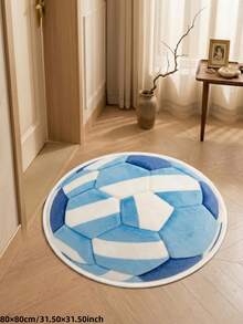 1pc 2026 New - Blue & White Football Round Washable Fluffy Carpet - Soft Bedroom, Living Room, Study, Children's Room Decorative Carpet, Perfect For Daily Home, Holiday, Party, Decorative Carpet, Bedroom Decor, Small Carpet, Carpet, Home Decor, Living Room Carpet, Living Room Small Carpet, Bedroom Carpet, Living Room Home Decor - Multicolor - View 13