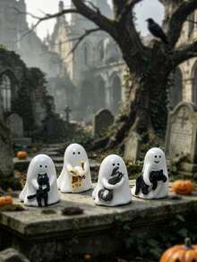 1pc Halloween Ghost Hugging Kitten Resin Figurine Set, Cute & Quirky Desktop Decor, Suitable For Home Office Bookshelf Display, Holiday Party Gift Ornament, Perfect For Spooky Season Collectors - New Arrival - Ghost - View 7