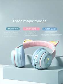 GENAI Auriculares inalámbricos con diseño de orejas de gato LED, auriculares lindos para niñas y adolescentes, adecuados para música, juegos, video y uso diario - Multicolor - Ver 5