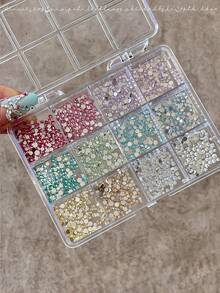 12-Grid High-Quality Flat Back Nail Art Rhinestones, Viral Sparkling 33-Cut Crystal Flat Back Small Round Diamonds For DIY Nail Art - Multicolor - View 5