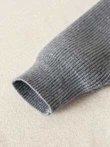 Boys' Stand Collar Full Zip Long Sleeve Knit Cardigan With Ribbed Texture And Raglan Sleeves, Simple Casual Versatile Knit Jacket For School And Daily Wear In Autumn/Winter - Grey - View 6