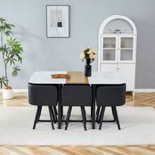 Scandinavian Dining Table And Chair Set White Brown - 7 Piece Set - White and Brown - View 3