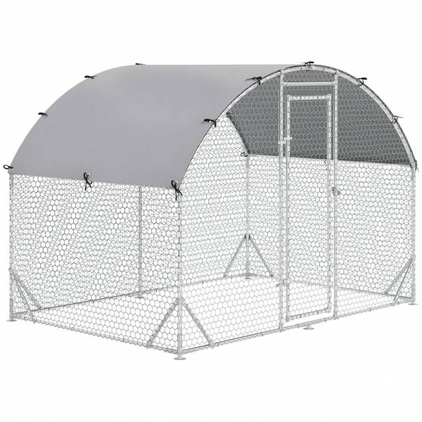 Hühnerstall Freilaufgehege Aus Stahl, 280 X 190 X 197 Cm Hühnerkäfig Mit UV-Beständiger Abdeckung, Tür, Hühnergehege Für 4-6 Hühner, Kleintiere, Silber
