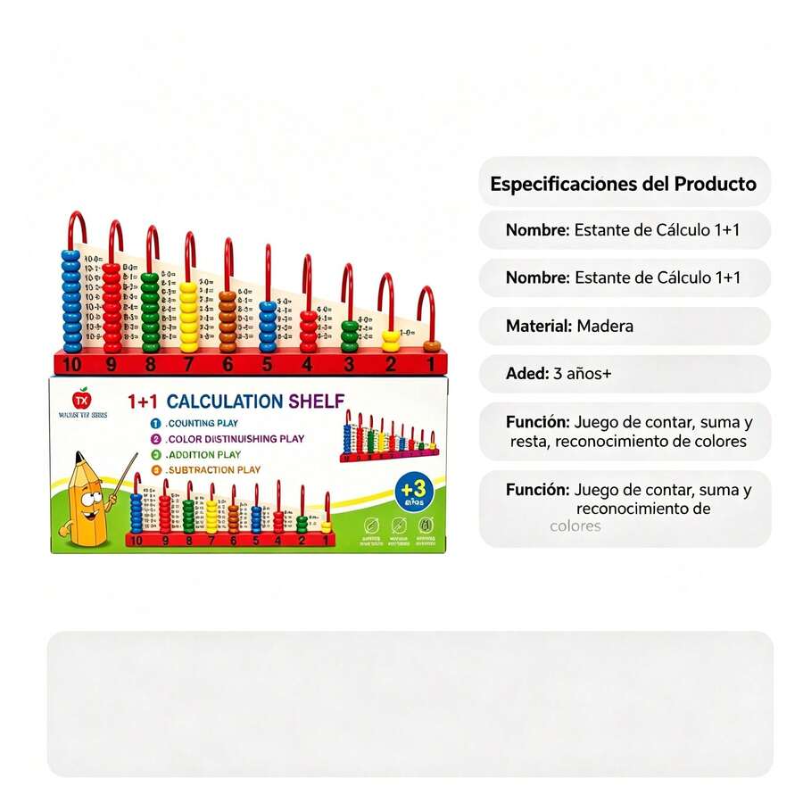 1 Pieza Estante de Cálculo 1+1 de Madera, Ábaco Educativo para Suma y Resta, Juguete Matemático de Aprendizaje Temprano para Niños +3 Años - 1 - Ver 1