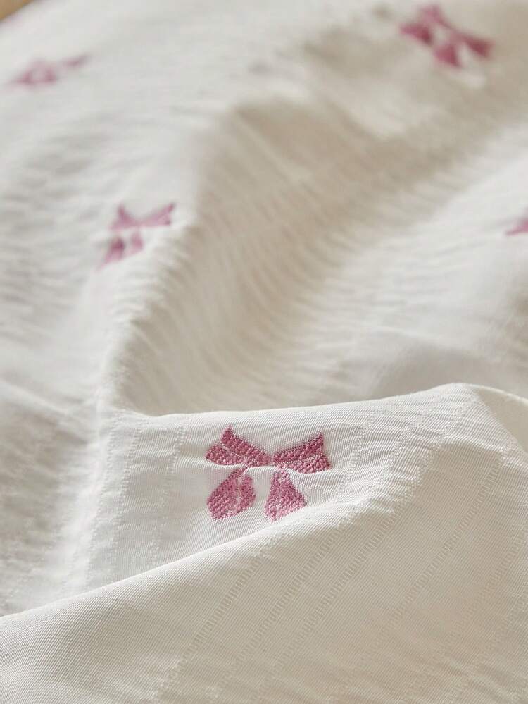 1pc Pink Small Bow Embroidery Pillowcase, Minimalist Cute Luxury Style Decorative Cushion Cover Suitable For All Seasons, Ins Style Home Decor Long Pillowcase, Machine Washable, No Filling Included - Multicolor - View 6