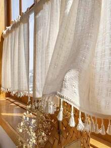 1pc Woven Lace Small Window Curtain, Suitable For Home Daily Decoration And Holidays - Beige - View 3