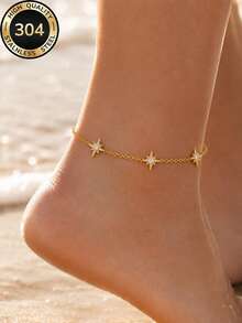18K Gold Plated 304 Stainless Steel Gold Delicate High-End Four-Leaf Clover Anklet, Waterproof Fade-Resistant Hypoallergenic Beach Foot Jewelry, Birthday Mother's Day Valentine's Day Gift - Gold 10 - View 3