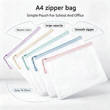 2/6/12 Pack A4 Zipper File Bags, Transparent Mesh, Storage Bags For Documents, Test Papers, And Books, School Supplies, Office Supplies, Travel Home Use - Multicolor - View 2