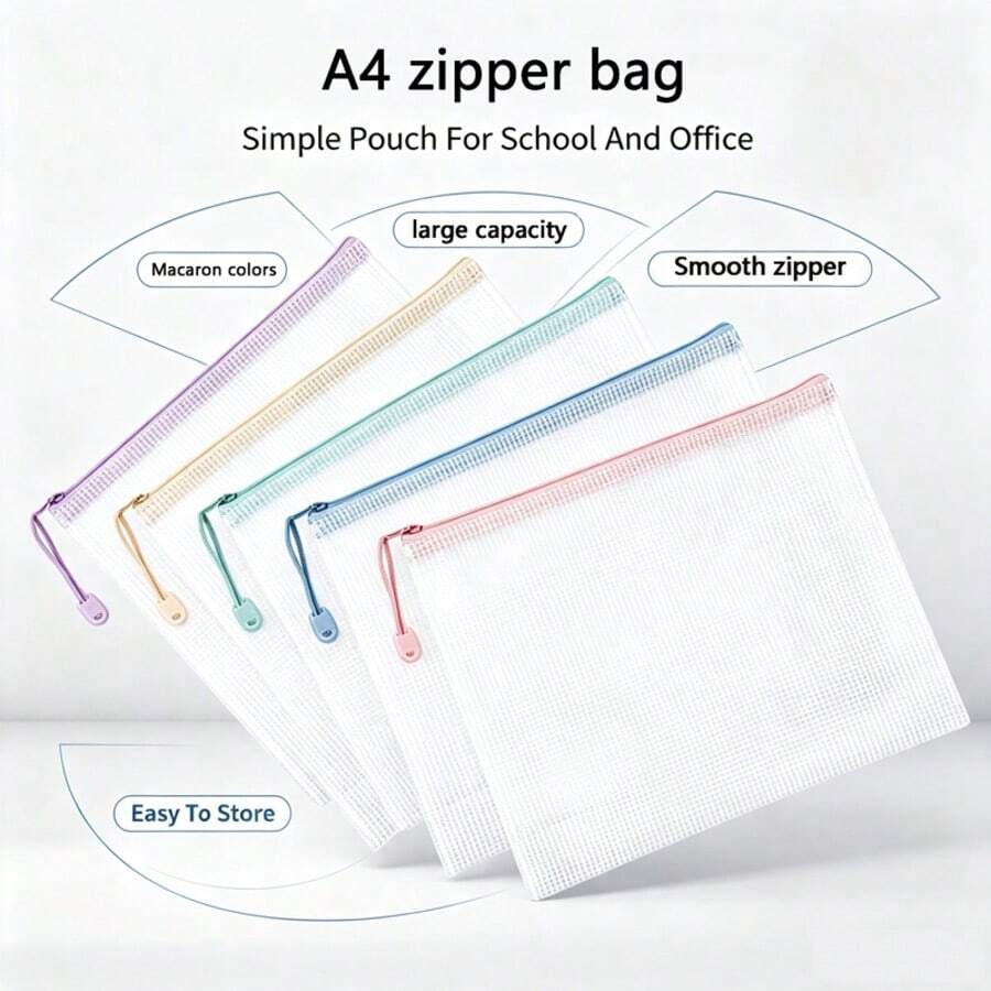 2/6/12 Pack A4 Zipper File Bags, Transparent Mesh, Storage Bags For Documents, Test Papers, And Books, School Supplies, Office Supplies, Travel Home Use