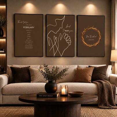 1/3pcs Christian Scripture Wall Art Decor, Modern Brown Jesus Bible Verse Canvas Prints Poster Painting, Lord I Trust You & Crown Of Thorns Religious Artwork For Living Room Bedroom Unframed