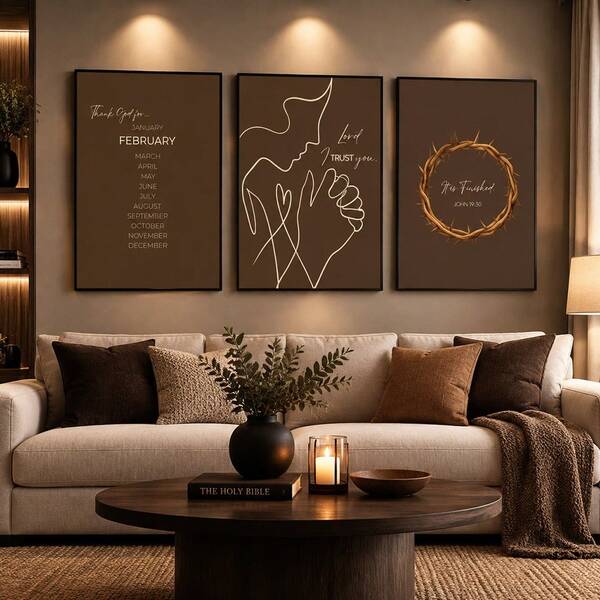 1/3pcs Christian Scripture Wall Art Decor, Modern Brown Jesus Bible Verse Canvas Prints Poster Painting, Lord I Trust You & Crown Of Thorns Religious Artwork For Living Room Bedroom Unframed