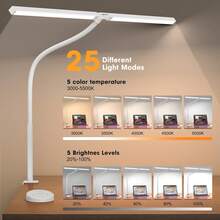 夾式 LED 檯燈附遙控器，建築師檯燈 4 段可調式燈臂，1800LM 高亮度，護眼檯燈，適用於居家辦公、閱讀、學習、雙螢幕、工作檯 - 1PC - 查看 3