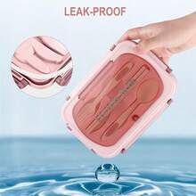 1pc 1200ml Bento Box With Utensils And Leak-Proof Lid, 3-Compartment Design, Also Suitable As Kitchenware, Ideal Christmas Gift - Multicolor - View 10