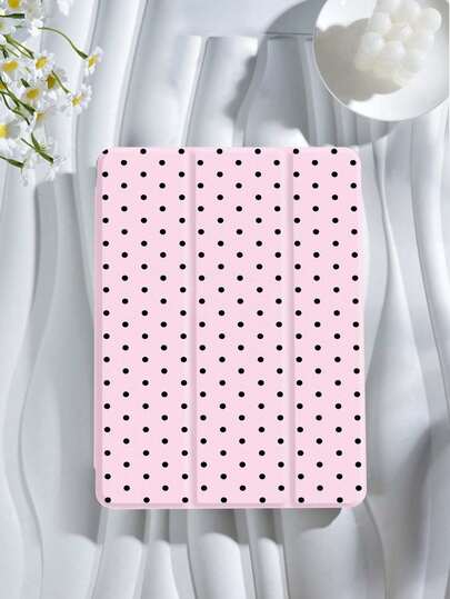 Kingsung Pink Black Minimalist Polka Dot Pattern Basic Pad Case Tablet Protective Case, Compatible With IPad 9.7/10.2/10.5/10.9/12.9/Pro 11 (10th Gen),Offers Soft Shock-Proof Protection,Supports Smart Stand/Auto Wake/Sleep Function Spring Easter Gift