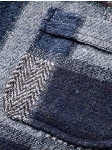 Men's Vintage Plaid Patchwork Color Block Lapel Old Money Style Vest - Navy Blue - View 6