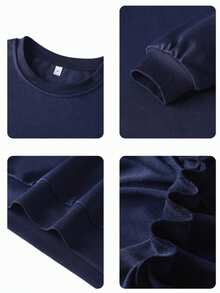 3pcs - Sweatshirt Kasual Wanita Terbaru dengan Kerah Bulat dan Hem Rajut Bergaris, Menampilkan Desain Cetak Gaya Kampus, Memancarkan Energi Muda. - MultiWarna - View 7