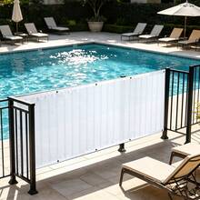 1pc Solid White Balcony Railing Windbreak Fabric, Minimalist Outdoor Style 100% Polyester Rectangular Perforated Privacy Screen, Balcony & Patio Protective Decorative Accessory - White - View 9