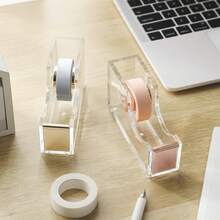 1pc Transparent Solid Acrylic Tape Dispenser, Modern Minimalist Style, With Sharp Metal Cutting Blade, Hollow Structure, Desktop Washi Tape Cutter Office Stationery Storage Rack - Tape Cutter - View 2