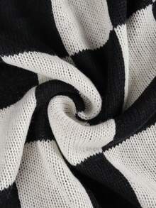 Cardigan Rajut Longgar Kasual Motif Kotak-kotak Ukuran Plus untuk Wanita, Model Terbuka di Bagian Depan - Hitam dan Putih - View 7