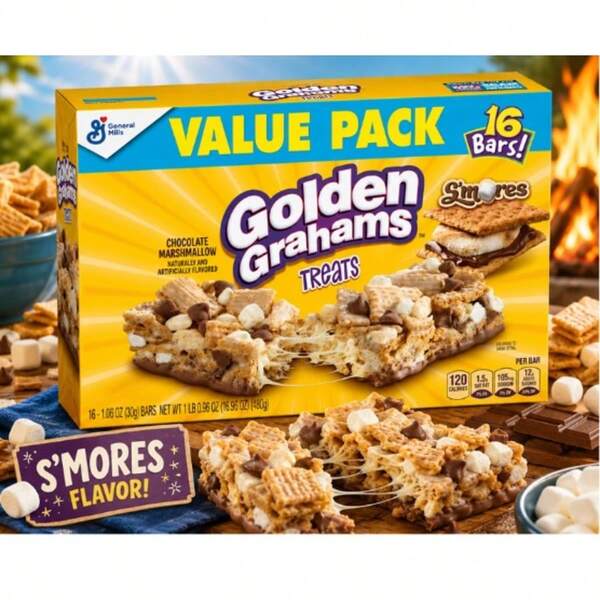 CLIF Bar Barras de Cereales Golden Grahams S'mores, Barras de Aperitivo Suaves & Masticables, Paquete de Valor, 16 Unidades, 16.96 Oz
