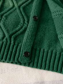 Boys' Vintage Hooded Single-Breasted Long Sleeve Cable Knit Cardigan Sweater, 3D Textured Argyle Pattern, Casual Versatile Jacket For Daily Wear, School, Spring, Autumn, Winter - Green - View 11