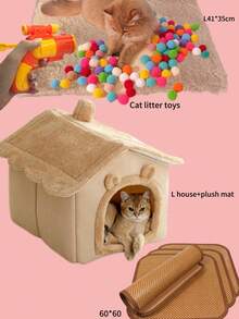PETSIN New Cat House All-Season Extra Large Breathable Pet Bed, Comfortable Cat Bed Basket For Cats, Puppies, Indoor Nap & Travel Backup - Brown - View 11