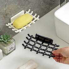 No-Drill Wall-Mounted Soap Holder, Self-Adhesive Hollow Mesh Drainage Soap Rack, Ventilated Soap Storage Rack, Detachable Plastic Soap Storage Box, Keeps Soap Dry, Bathroom And Kitchen Sink Accessory, Available In Black And White - Multicolor - View 1