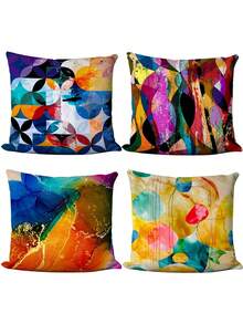 4pcs Set, Colorful Fluid Watercolor Geometric Color Block Print Pillow Covers, Living Room Sofa Art Decorative Throw Pillows, Printed Pattern, Hidden Zipper Closure, Skin-Friendly Durable Machine Washable, Pillow Inserts Not Included - Multicolor - View 10