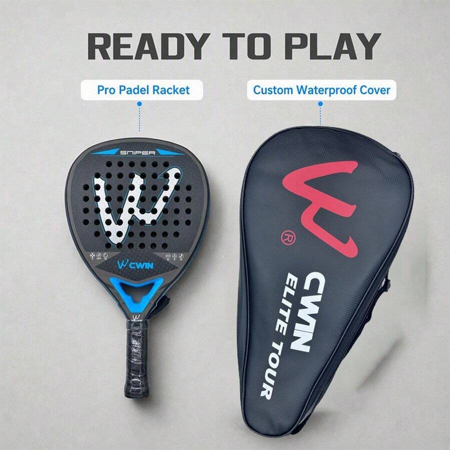 CWIN SNIPER Padel Racket, 1K High Rigidity Carbon Fiber Cortex Shock Absorbing Core Large Sweet Spot Non-Slip Grip Lightweight Paddle Tennis Racquet With Protective Carry Bag For Beginner Intermediate Players
