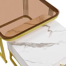 Coffee Table Set: Glossy White Tabletop With Glass Top - 2 Piece Set - 白色 - 查看 3