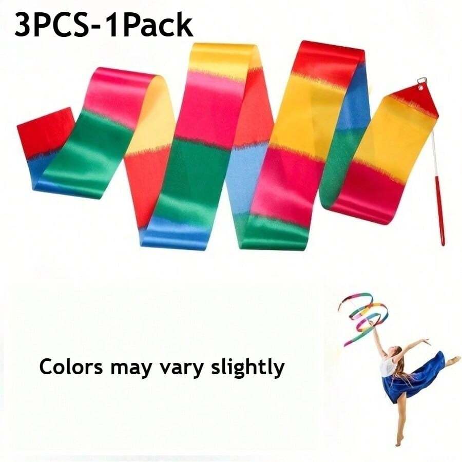 1/3pcs Gymnastics Ribbon Stick, Magic Wand And Ribbon Gift, Shiny Gradient Color Rhythmic Gymnastics Ribbon Gift With Tassels And Rotating Ribbon, Gradient Dance Ribbon, Artistic Dance Gymnastics Performance Decoration Prop, Gymnastics Dance Ribbon Party Gift, Gymnastics Performance Training Tool, Birthday Party, Ribbon Decoration Small Gift - Multicolor - View 1