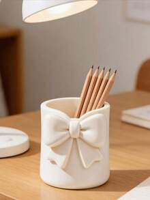 1pc Cute 3D Bow Pen Holder, Multi-Functional Desktop Storage Organizer, Can Hold Pencils, Makeup Brushes, Desktop Decoration Ornament, Home Office Student Stationery - Pen Holder - View 5
