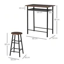 3-Piece Bar Table Set With 2 Bar Stools Dining Set Kitchen Table And Chairs Standing Table And Bar Stools With Storage Shelf MDF Top Steel White+Oak 80 X 50 X 90 Cm - 黑色 - 查看 3