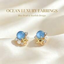 1 Pair Luxury High-End Starfish Cat Eye Stone Stud Earrings - Starfish - View 4