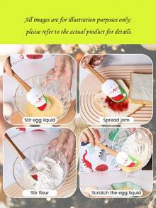 Custom Text Logo Silicone Scraper With Wooden Handle, Cream Spatula, Christmas Scraper, Butter Stirring Knife, Baking Scraper, Christmas Series Silicone Scraper, Kitchen Baking Cream Spatula, Dessert Cake Scraper, Baking Tools - Multicolor - View 5