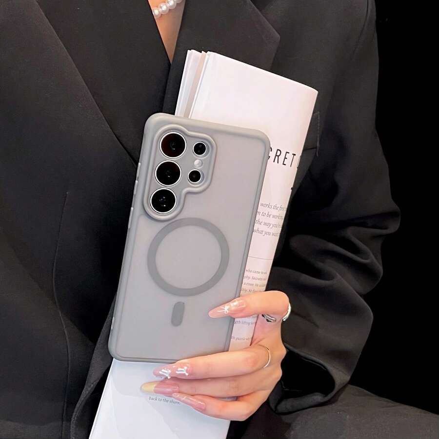 1件 膚感微孔磁吸鏡頭保護貼 軟邊 強磁吸力 適用 S26ULTRA 防摔 S24 FE - 灰色 - 查看 1
