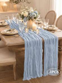 Solid Color Pleated Table Runner, Soft Lightweight Polyester Gauze Texture Dining Table Decor, Elegant Draping Texture, Suitable For Weddings, Receptions, Birthday Parties, Family Dinners, Banquets, Kitchen, Dining Room And Seasonal Home Decor - Style a - View 14