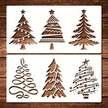 2 Sets Of 6pcs Christmas Tree Stencil Set, 11.8X5.9 Inches, Reusable Plastic Material, Multiple Design Patterns, Suitable For Painting, Crafts, Home Decor, Wood, Walls, Windows, Greeting Cards, Canvas, Art Supplies - A - View 1