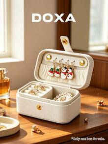 DOXA Mini 布料珠寶收納盒，便攜旅行珠寶收納盒，適用於耳環、戒指、項鍊 - 白色 - 查看 5