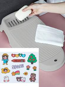 1pc Cute Minimalist Plastic Non‑Slip Washboard, Raised Strip Texture With Bottom Slot, Stable Support Feet, Portable Hand Laundry Scrub Board For Dorm Bathroom Basin Underwear Small Clothes Washing - Multicolor - View 12