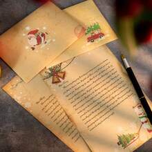 Vintage Christmas Stationery Set, Kraft Paper Writing Paper With Envelopes And Stickers, Santa Claus Christmas Tree Holiday Greeting Card Supplies - Christmas Envelope Set - View 3
