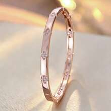 1pc Fresh Geometric Four-Leaf Flower Shaped Cubic Zirconia Inlaid Fashion Bracelet For Girls - Gold - View 14