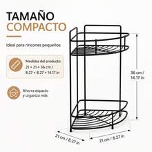 2-Tier Corner Organizer Shelf For Bathroom And Kitchen, Black Iron Fan-Shaped Rack For Cosmetics And Spices, 21 X 21 X 36 Cm - 黑色 - 查看 9
