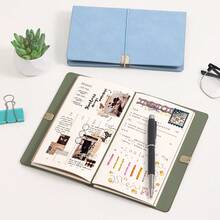 A6 PU Leather Budget Binder Notebook, 3‑Set Inner Pages Total 200 Pages Refillable Loose‑Leaf Travel Journal, Elastic Band Closure, Multi‑Color Portable Work‑Study Daily Planner - Multicolor - View 2