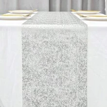 1 Roll Silver Mesh Table Runner, Silver Gauze Design, Fashionable Soft Dining Table Decor, Suitable For Wedding, Birthday, Halloween, Christmas And Other Holiday Occasions - Silver - View 8